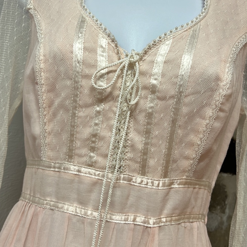 Vintage Gunne Sax Corset Long Sleeve Pink Maxi Dress - Picture 3 of 16